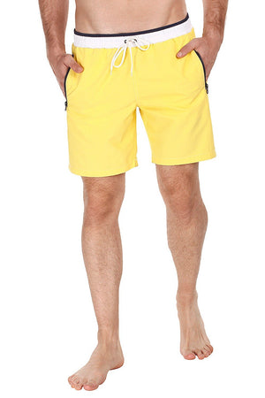 Solid Swim Shorts With Contrast Elastic Waistband