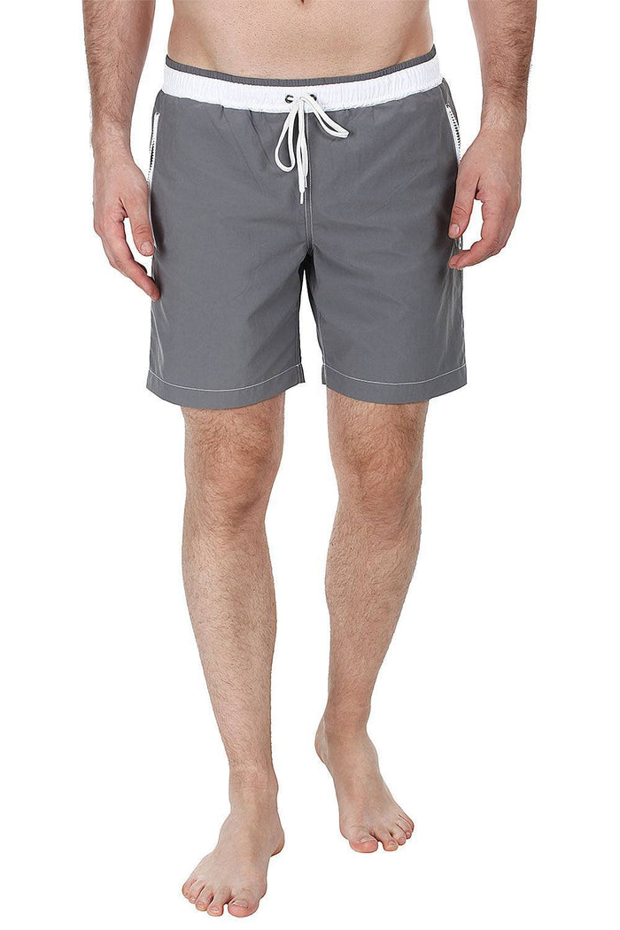 Solid Swim Shorts With Contrast Elastic Waistband
