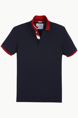Contrast Placket Navy Polo T-Shirt