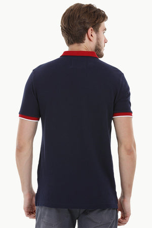 Contrast Placket Navy Polo T-Shirt