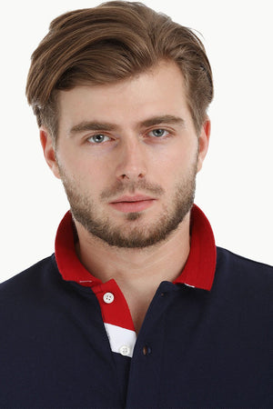 Contrast Placket Navy Polo T-Shirt
