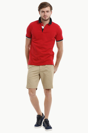 Contrast Placket Red Polo T-Shirt