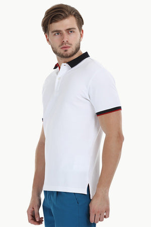 Contrast Placket White Polo T-Shirt