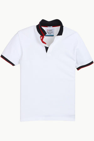 Contrast Placket White Polo T-Shirt