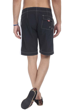 White Side Panel Solid Swim Shorts