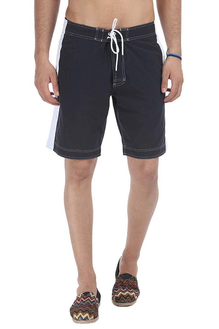 White Side Panel Solid Swim Shorts