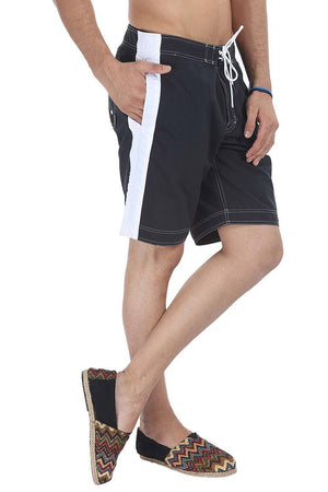 White Side Panel Solid Swim Shorts