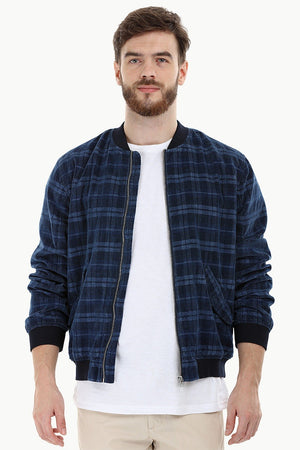 Indigo Corduroy Check Bomber Jacket