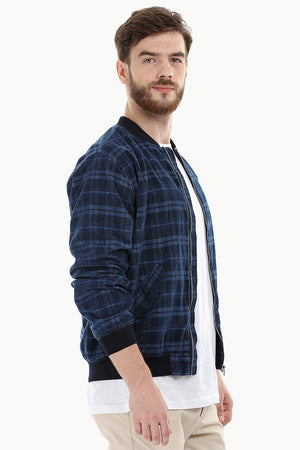 Indigo Corduroy Check Bomber Jacket
