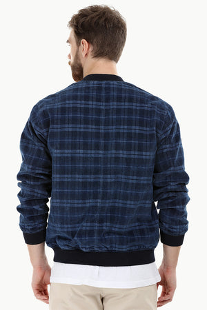 Indigo Corduroy Check Bomber Jacket