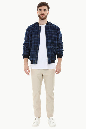 Indigo Corduroy Check Bomber Jacket