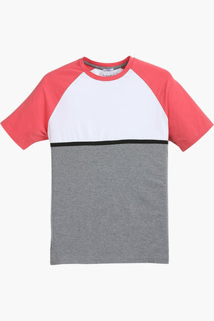 Cut and Sew Colorblock Cotton T-Shirt