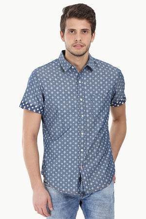 Indigo Denim Ikat Short Sleeve Shirt