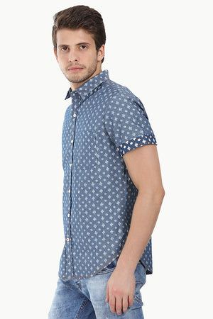 Indigo Denim Ikat Short Sleeve Shirt