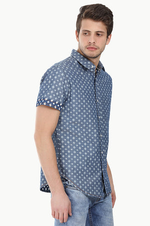 Indigo Denim Ikat Short Sleeve Shirt