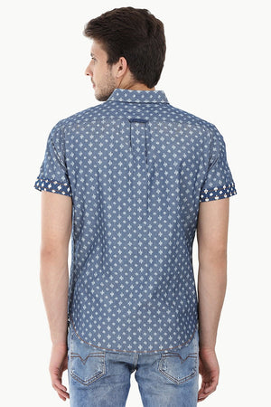 Indigo Denim Ikat Short Sleeve Shirt