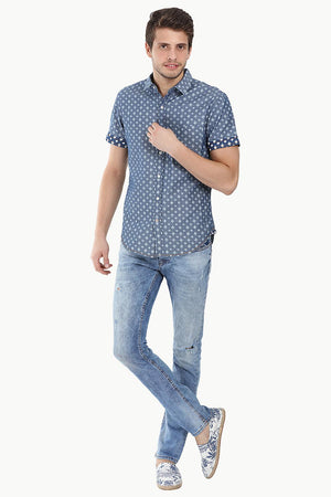 Indigo Denim Ikat Short Sleeve Shirt