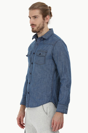 Indigo Denim Shirt with Bold Stitch