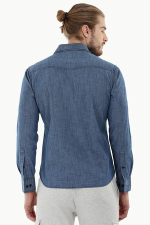 Indigo Denim Shirt with Bold Stitch