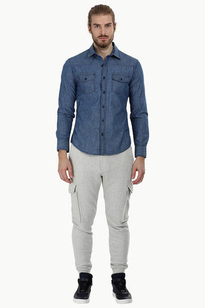 Indigo Denim Shirt with Bold Stitch