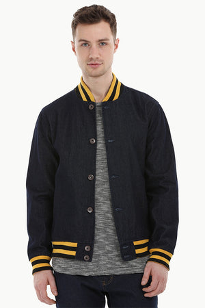 Indigo Denim Varsity Bomber Jacket