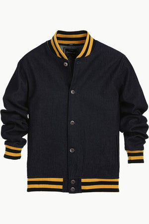 Indigo Denim Varsity Bomber Jacket