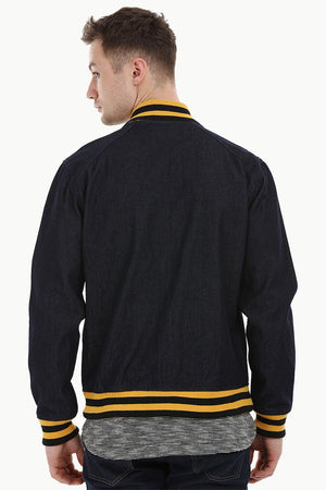 Indigo Denim Varsity Bomber Jacket