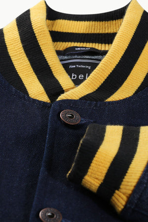 Indigo Denim Varsity Bomber Jacket