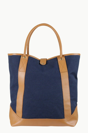 Faux Leather Detail Canvas Tote Bag