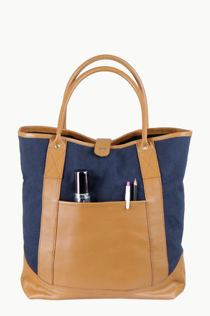 Faux Leather Detail Canvas Tote Bag