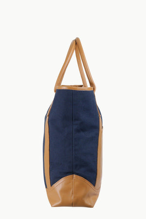 Faux Leather Detail Canvas Tote Bag