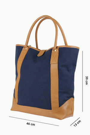 Faux Leather Detail Canvas Tote Bag