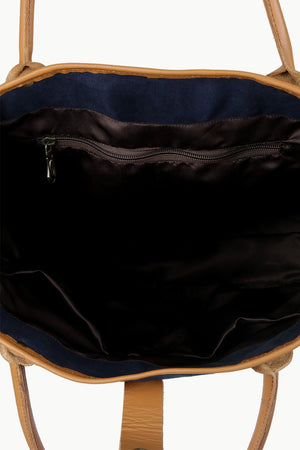 Faux Leather Detail Canvas Tote Bag