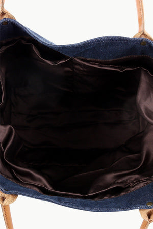 Faux Leather Detail Denim Tote Bag