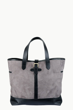 Faux Leather Detail Suede Tote Bag