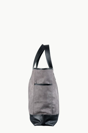 Faux Leather Detail Suede Tote Bag