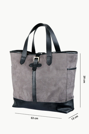 Faux Leather Detail Suede Tote Bag