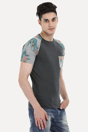 Raglan Tee With Floral Printed Block