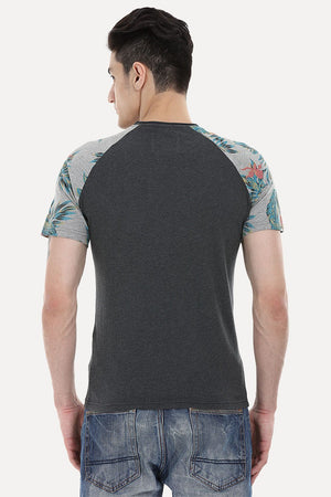 Raglan Tee With Floral Printed Block
