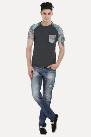 Raglan Tee With Floral Printed Block