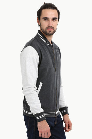 Full Zipper Charcoal Varsity Jacket