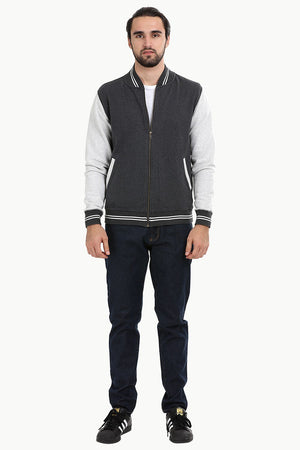 Full Zipper Charcoal Varsity Jacket