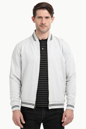 Full Zipper Oatmeal Varsity Jacket