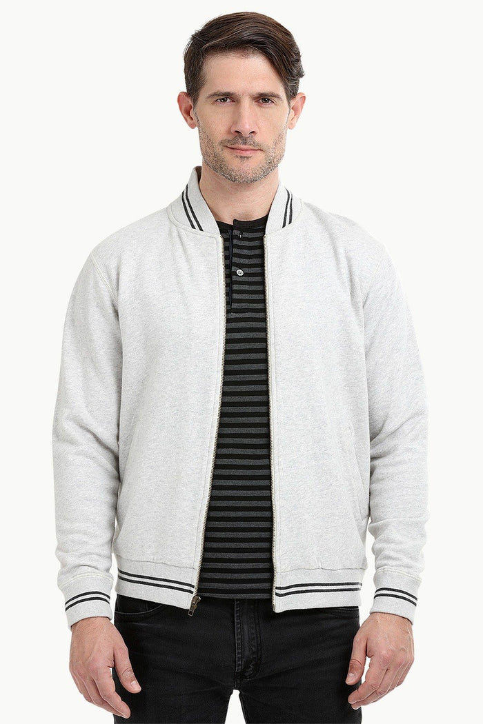 Full Zipper Oatmeal Varsity Jacket