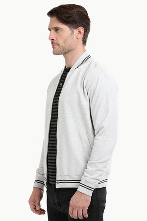 Full Zipper Oatmeal Varsity Jacket