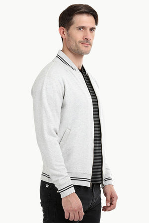 Full Zipper Oatmeal Varsity Jacket