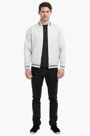 Full Zipper Oatmeal Varsity Jacket