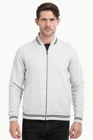 Full Zipper Oatmeal Varsity Jacket