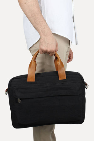Solid Canvas Laptop Bag With Sling