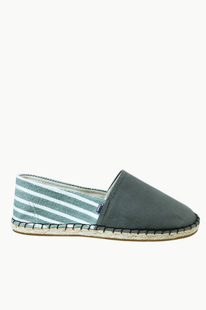 Green Canvas Striped Heel Espadrilles